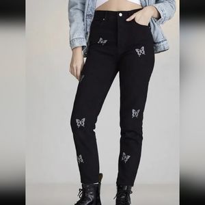 Pacsun Brand New Ultra High Rise Slim Black and Silver Butterfly Jeans 27